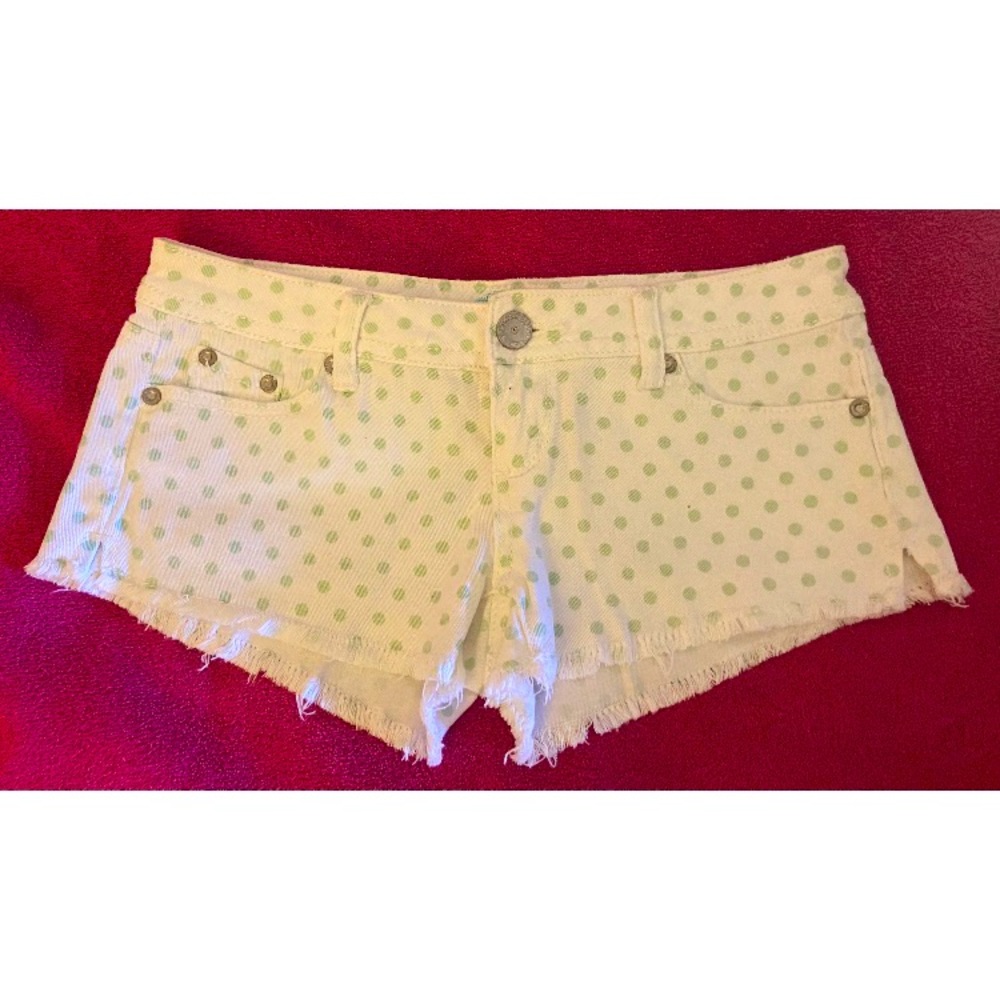 Women’s White w/ Green polka dot Jean Shorts